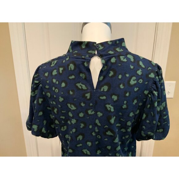 Walter Baker Blue & Green Leopard Puff Sleeve Keyhole Briella Top, Size L, NWT! - Picture 5 of 6